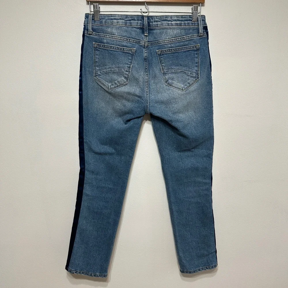 Driftwood Candace Jeans Womens 26 Blue Satin Side‎ Stripe Cropped Denim Festival